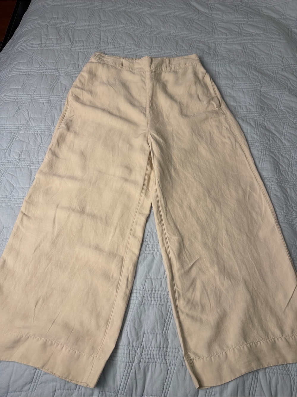 Halston Heritage linen blendβ Soft Cream Elastic Waist wide leg pants szM